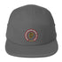 Grey low-profile hat with Conquering Hip-Hop One Mic At A Time embroidered design.