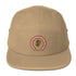 Khaki low-profile hat with Conquering Hip-Hop One Mic At A Time embroidered design.