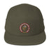 Olive low-profile hat with Conquering Hip-Hop One Mic At A Time embroidered design.