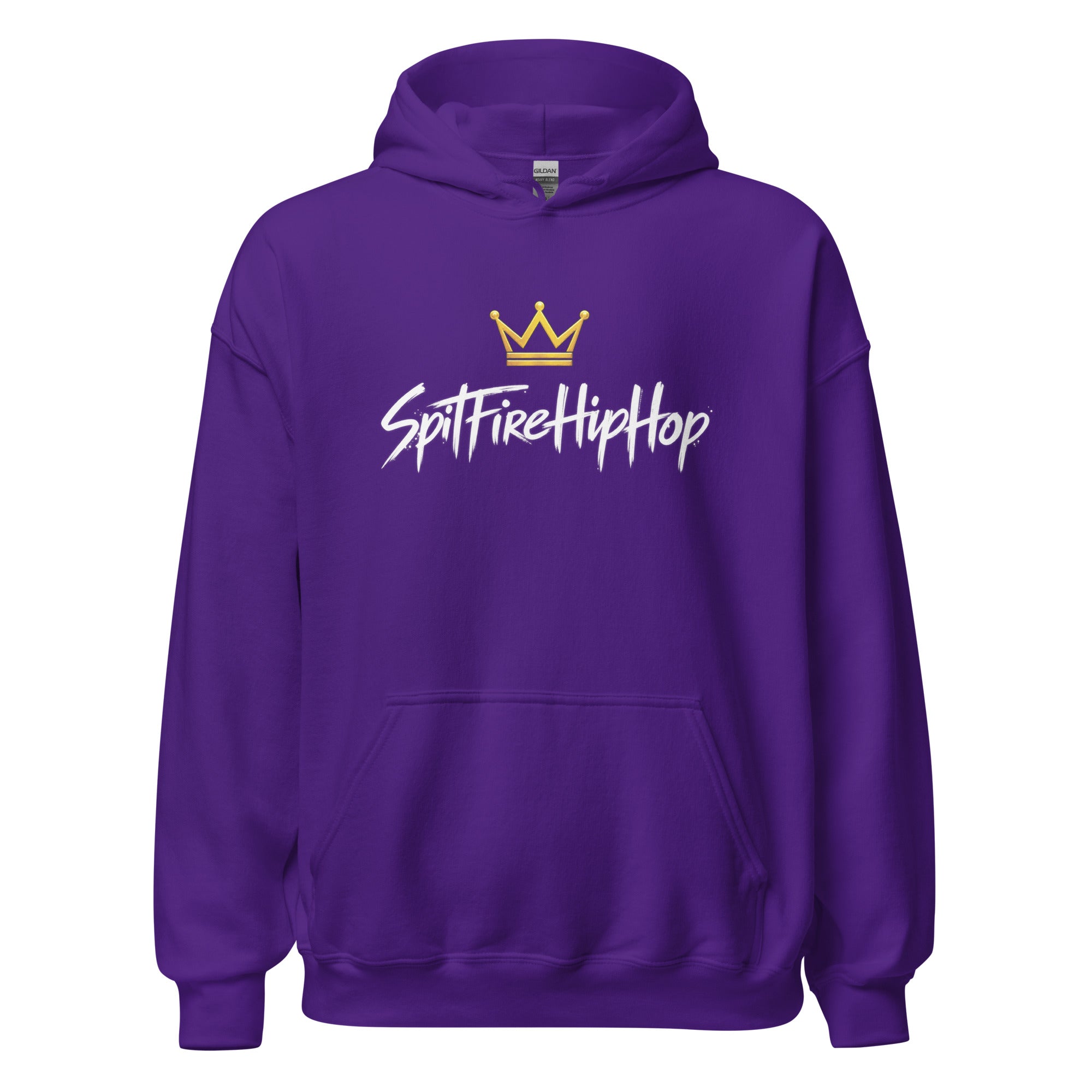 SpitFireHipHop Crowned Culture Hoodie featuring gold crown and signature SpitFireHipHop script design