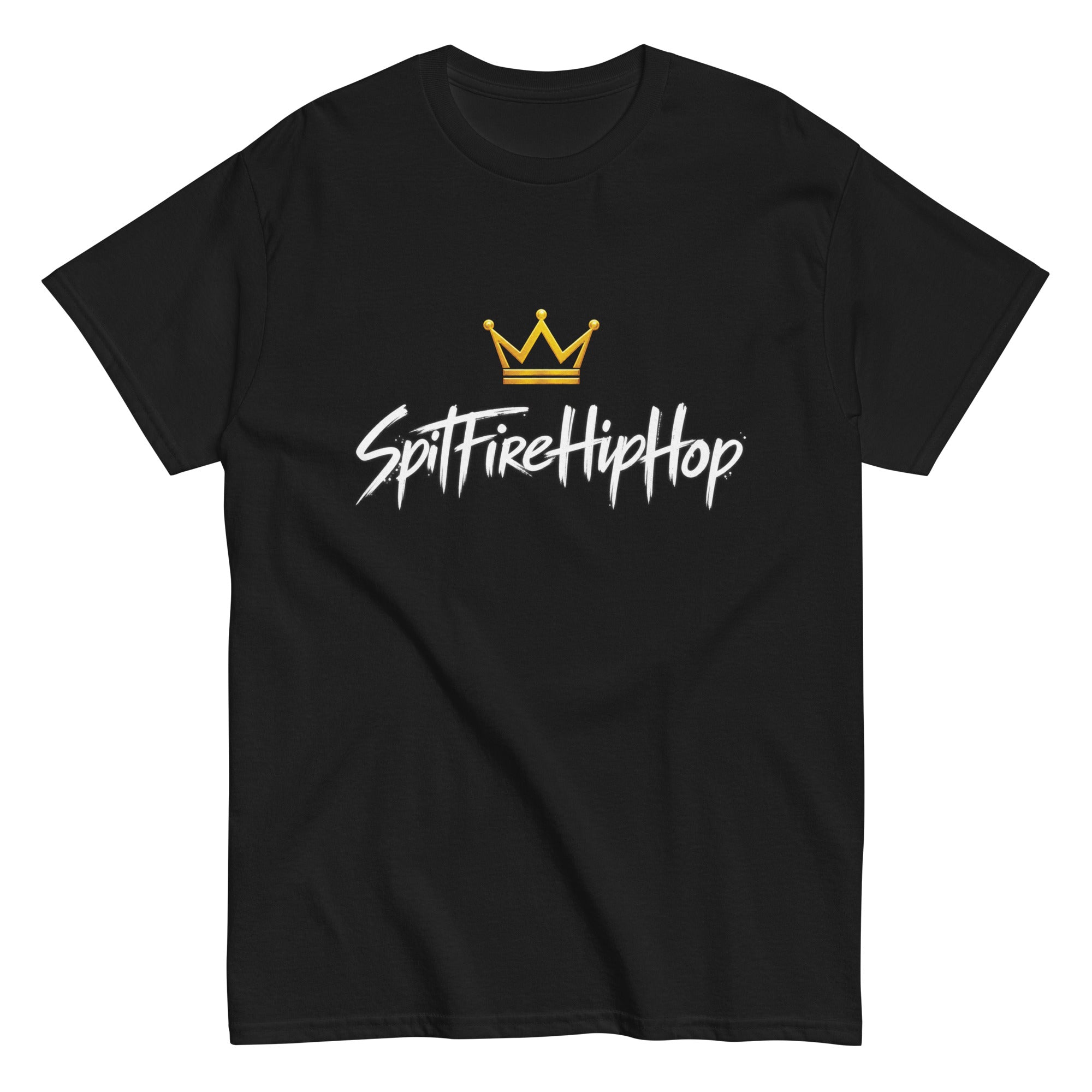 SpitFireHipHop Crowned Culture T-Shirt featuring gold crown and signature SpitFireHipHop script design