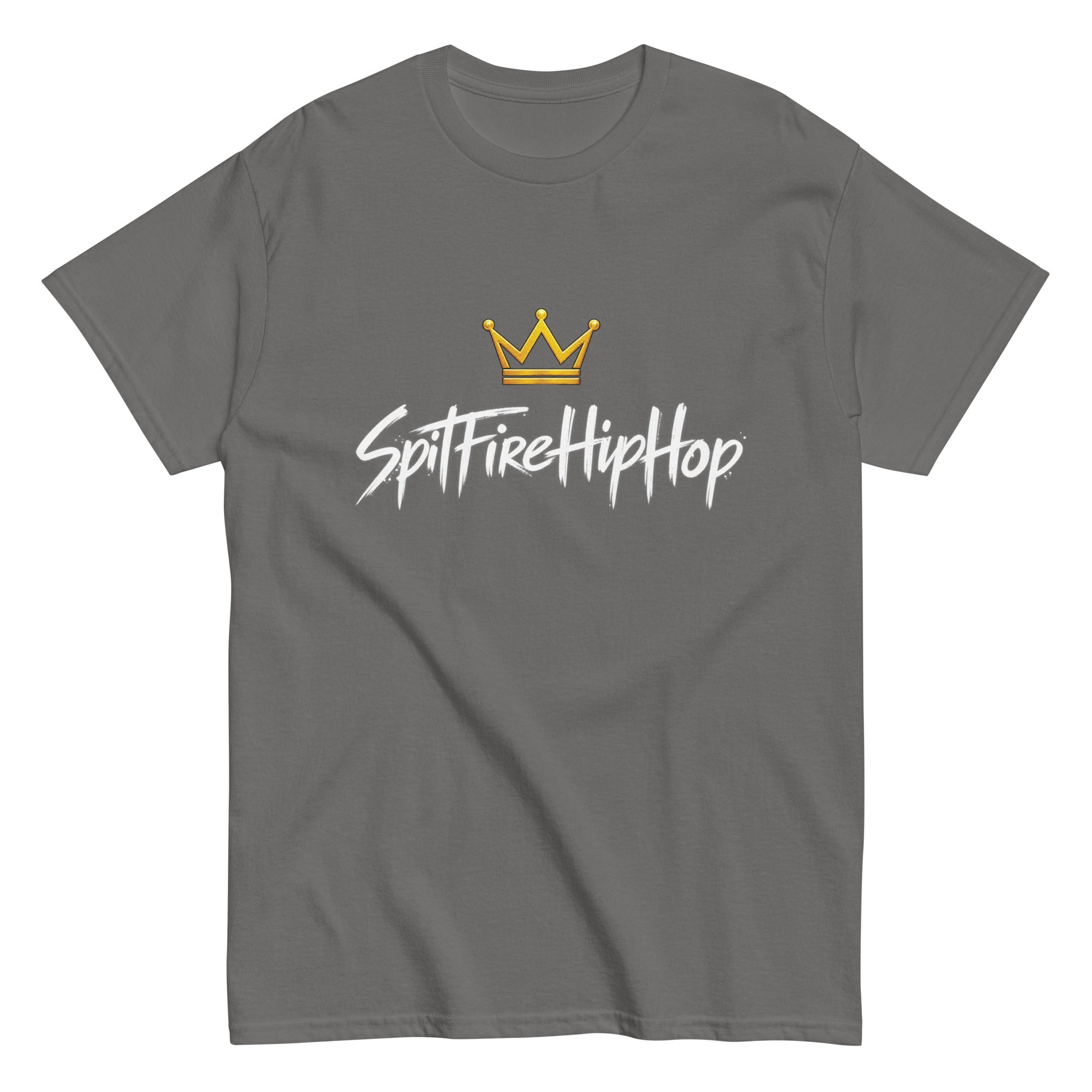 SpitFireHipHop Crowned Culture T-Shirt featuring gold crown and signature SpitFireHipHop script design