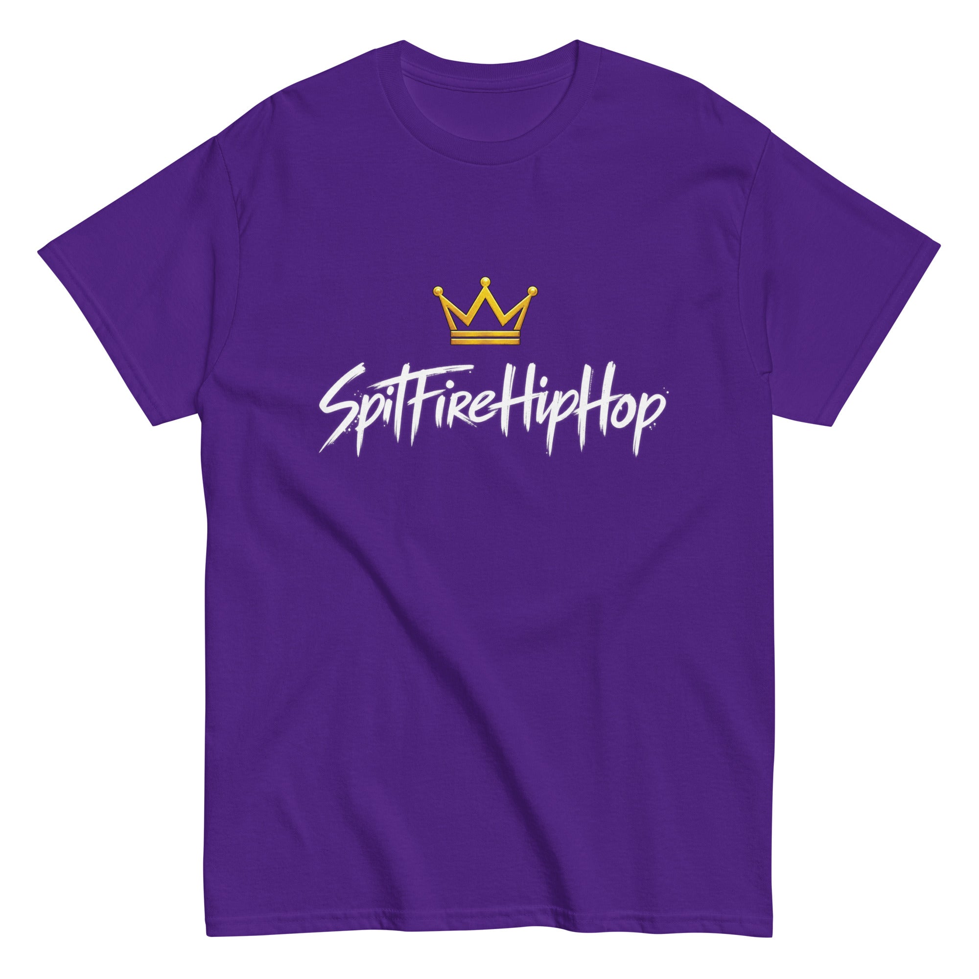 SpitFireHipHop Crowned Culture T-Shirt featuring gold crown and signature SpitFireHipHop script design