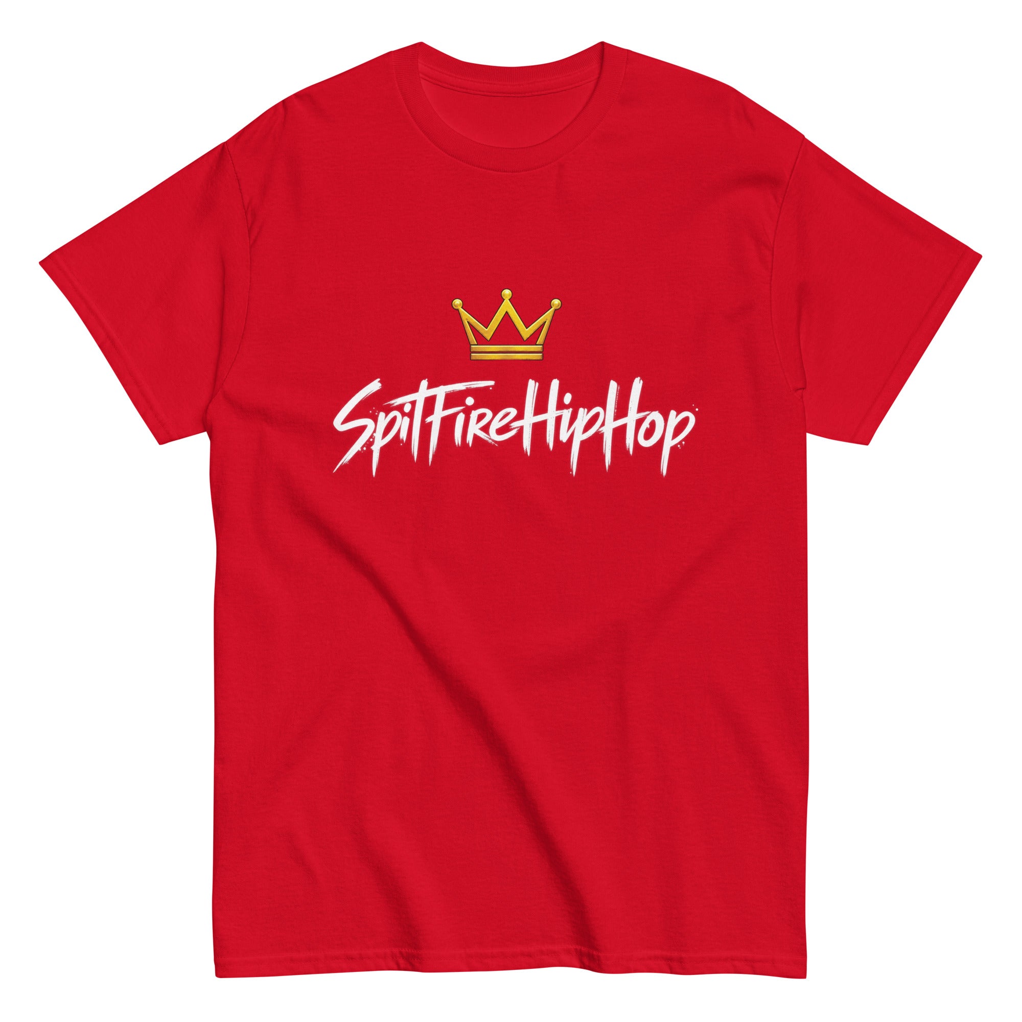 SpitFireHipHop Crowned Culture T-Shirt featuring gold crown and signature SpitFireHipHop script design