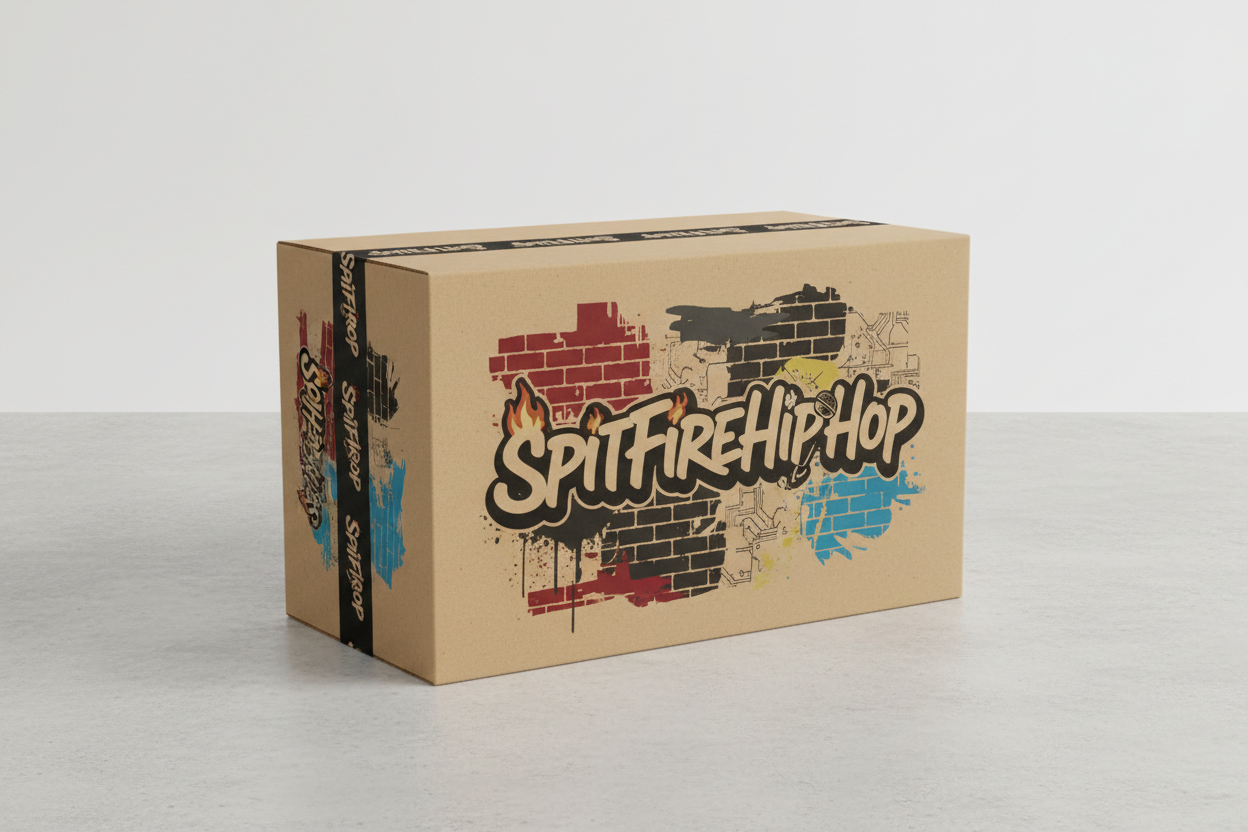 A package for delivery with SpitFireHipHop on the package.