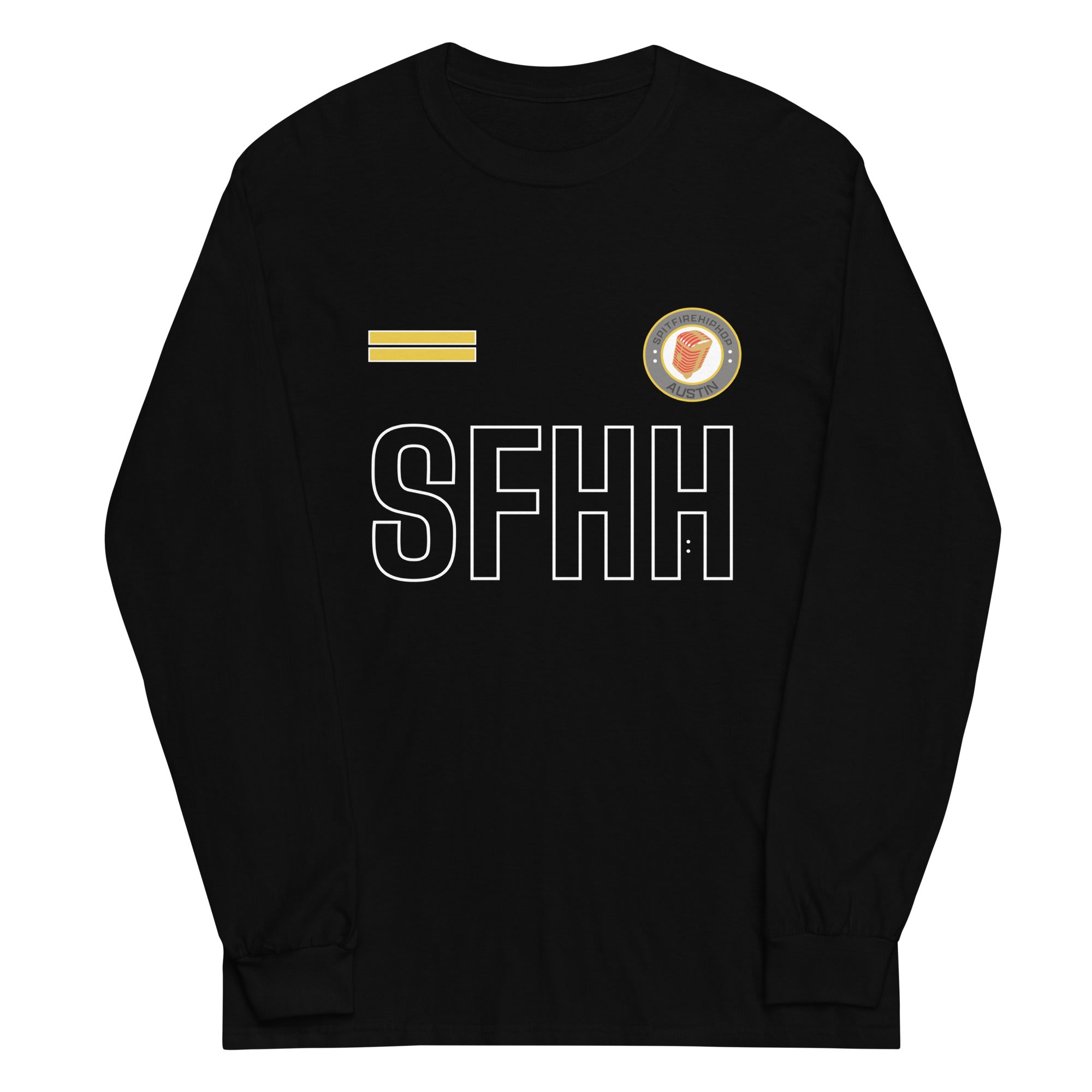 Supa INspired long sleeve t-shirt in black by SpitFireHipHop featuring bold typography streetwear design for Hip-Hop culture and independent artists