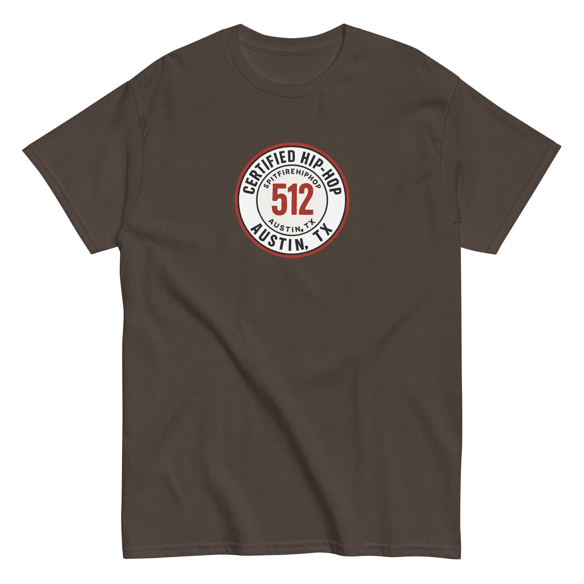 Dark Chocolate 512 Certified Hip-Hop unisex short sleeve t-shirt featuring bold streetwear-inspired typography representing Austin Hip-Hop culture and independent music energy.
